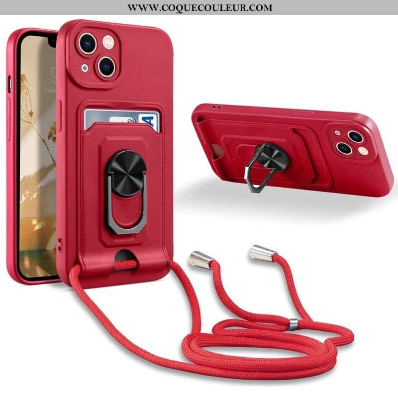 Coque iPhone 14 Plus à Cordon avec Porte-Carte et Anneau-Support