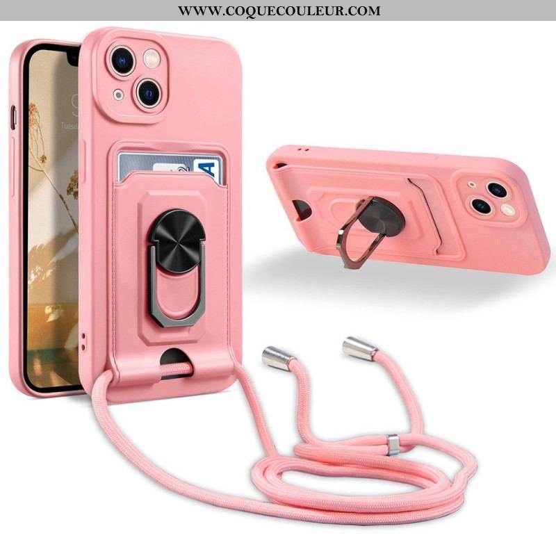 Coque iPhone 14 Plus à Cordon avec Porte-Carte et Anneau-Support