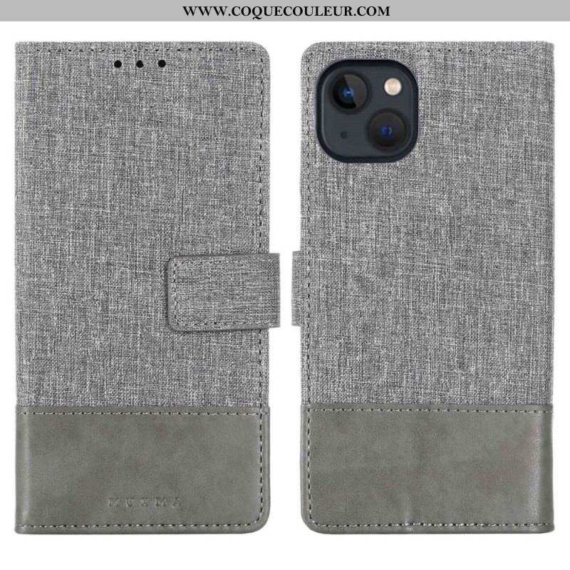 Housse iPhone 14 Plus Tissu et Effet Cuir MUXMA