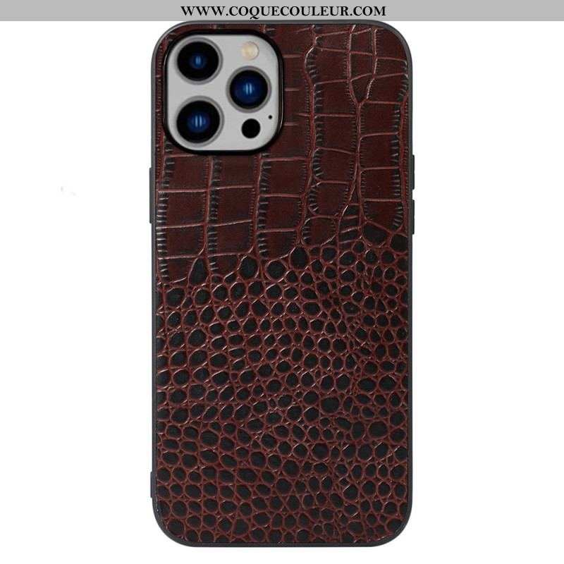 Coque iPhone 14 Plus Cuir Véritable Texture Crocodile