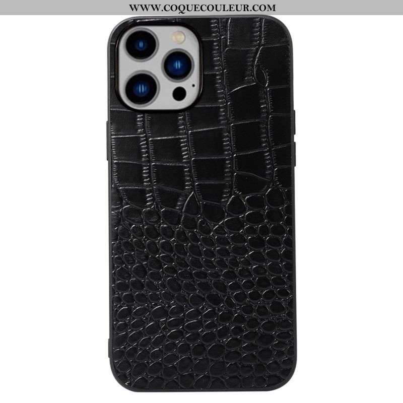 Coque iPhone 14 Plus Cuir Véritable Texture Crocodile