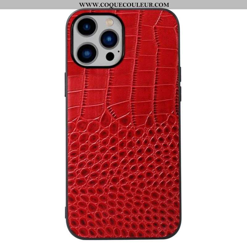 Coque iPhone 14 Plus Cuir Véritable Texture Crocodile