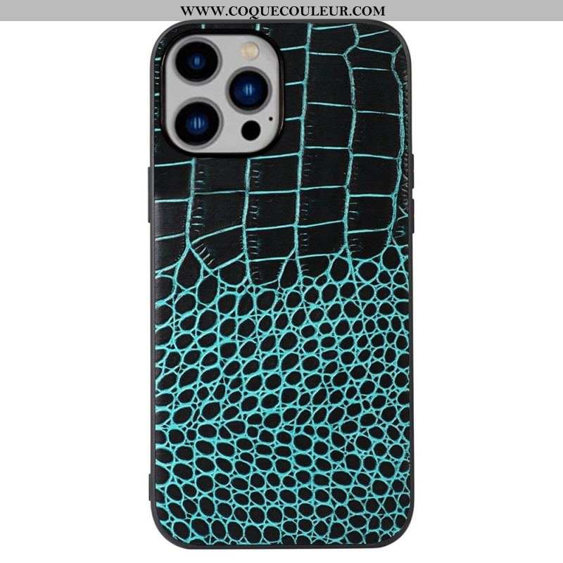 Coque iPhone 14 Plus Cuir Véritable Texture Crocodile