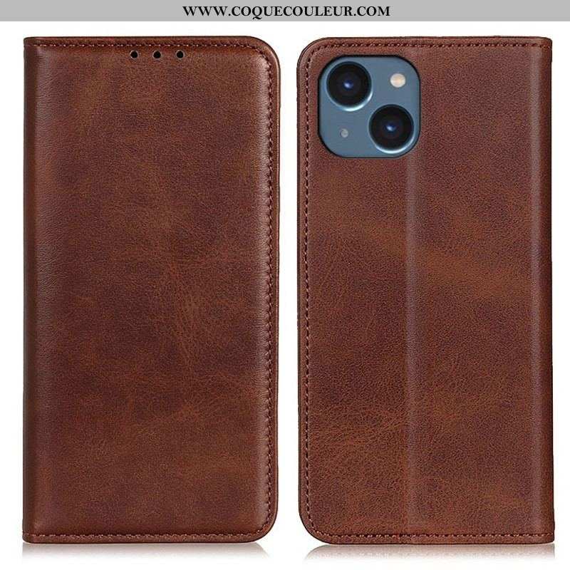 Flip Cover iPhone 14 Plus Cuir Fendu Mat