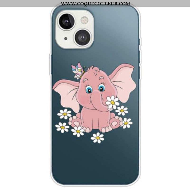 Coque iPhone 14 Plus Transparente Éléphant Rose