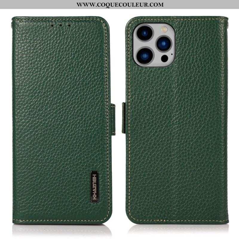 Housse iPhone 14 Plus Cuir Litchi RFID KHAZNEH