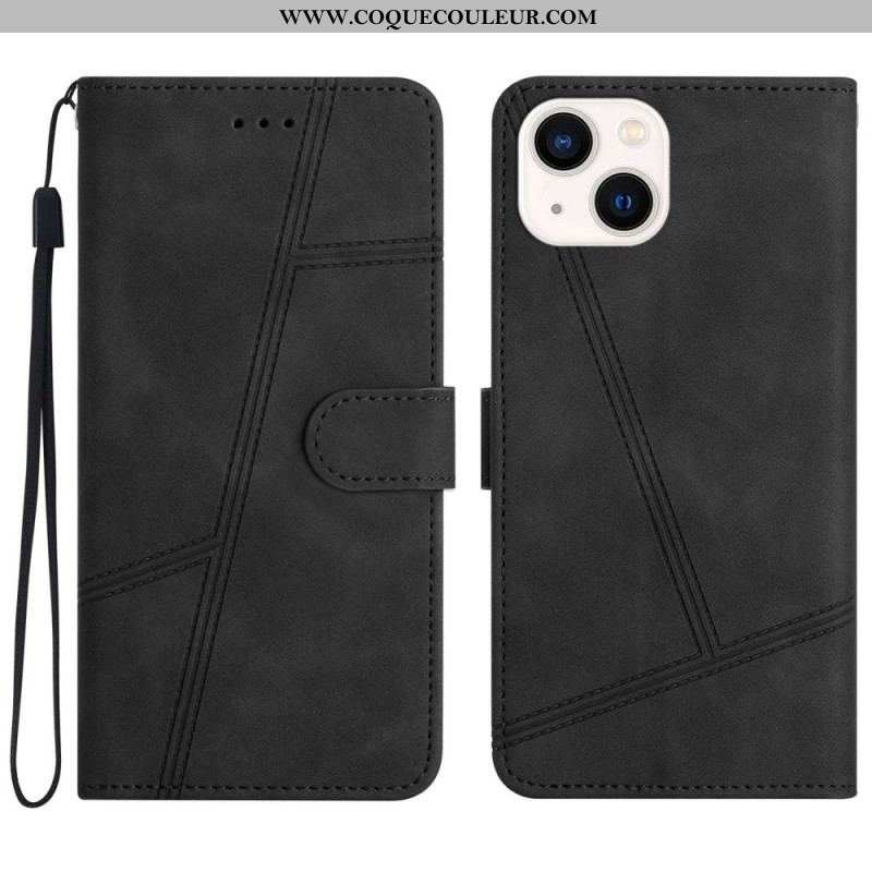 Housse iPhone 14 Plus Effet Cuir Géo coutures à Lanière