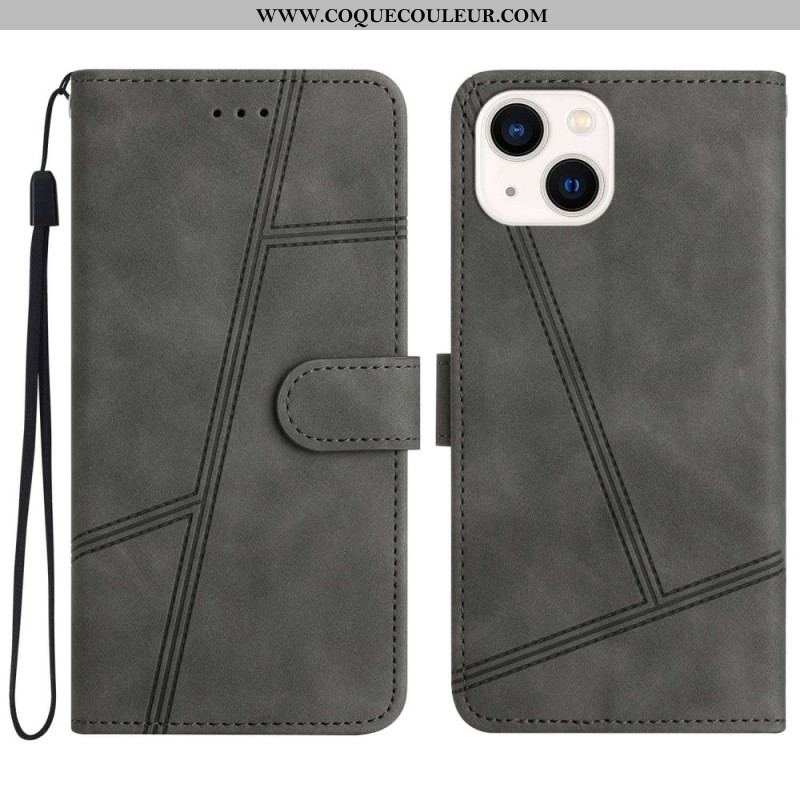 Housse iPhone 14 Plus Effet Cuir Géo coutures à Lanière