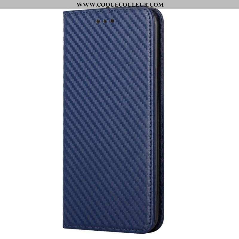 Flip Cover iPhone 14 Plus Fibre Carbone avec Lanière