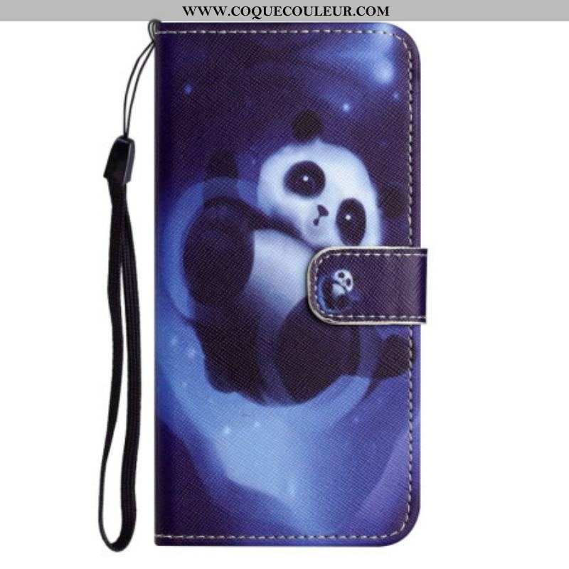 Housse iPhone 14 Plus Panda dans l'Espace à Lanière