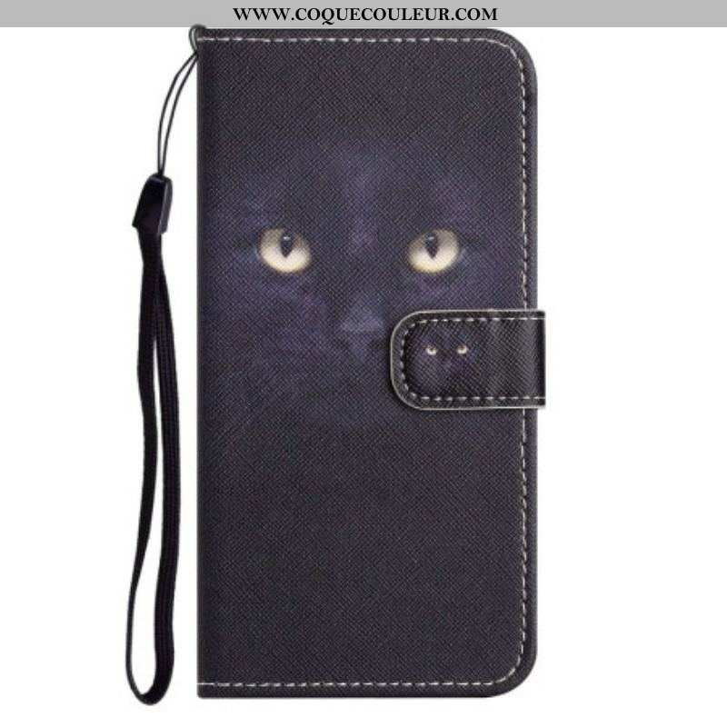 Housse iPhone 14 Plus Chat Noir à Lanière