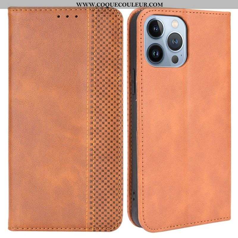 Flip Cover iPhone 14 Plus Effet Cuir Vintage Stylisé