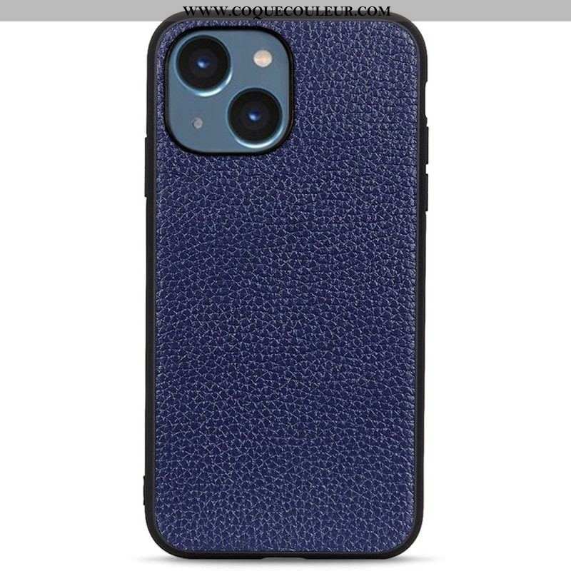 Coque iPhone 14 Plus Cuir Litchi Véritable