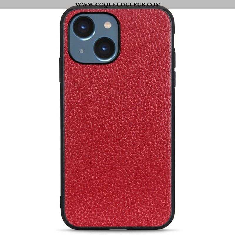 Coque iPhone 14 Plus Cuir Litchi Véritable