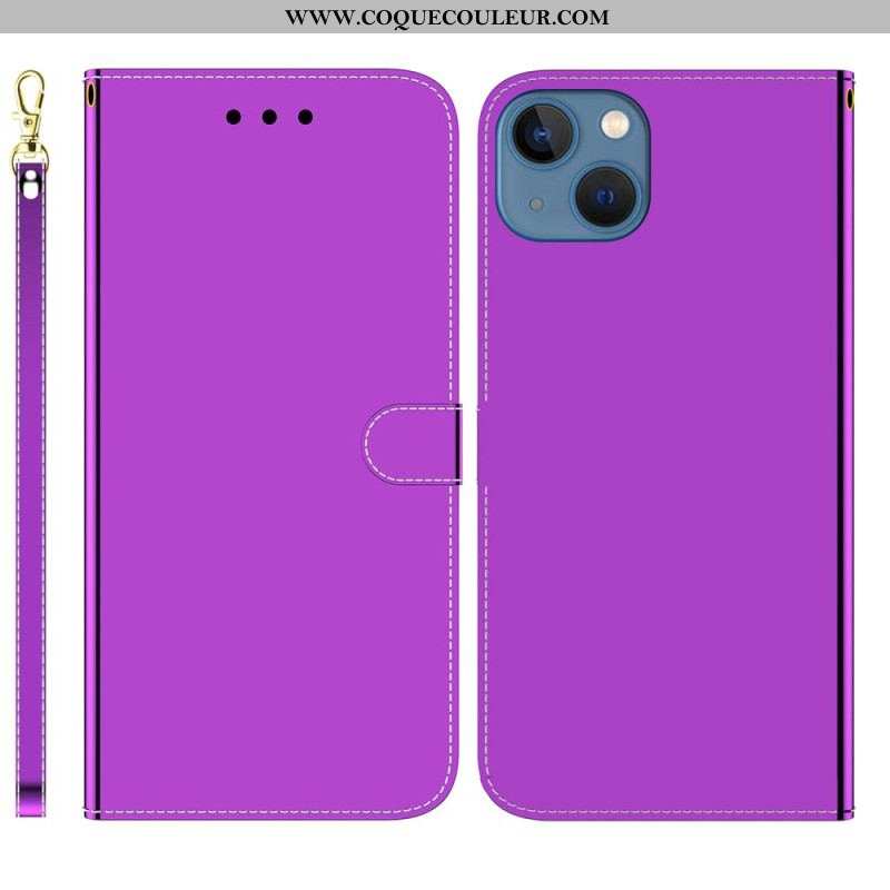 Housse iPhone 14 Plus Simili Cuir Couverture Miroir