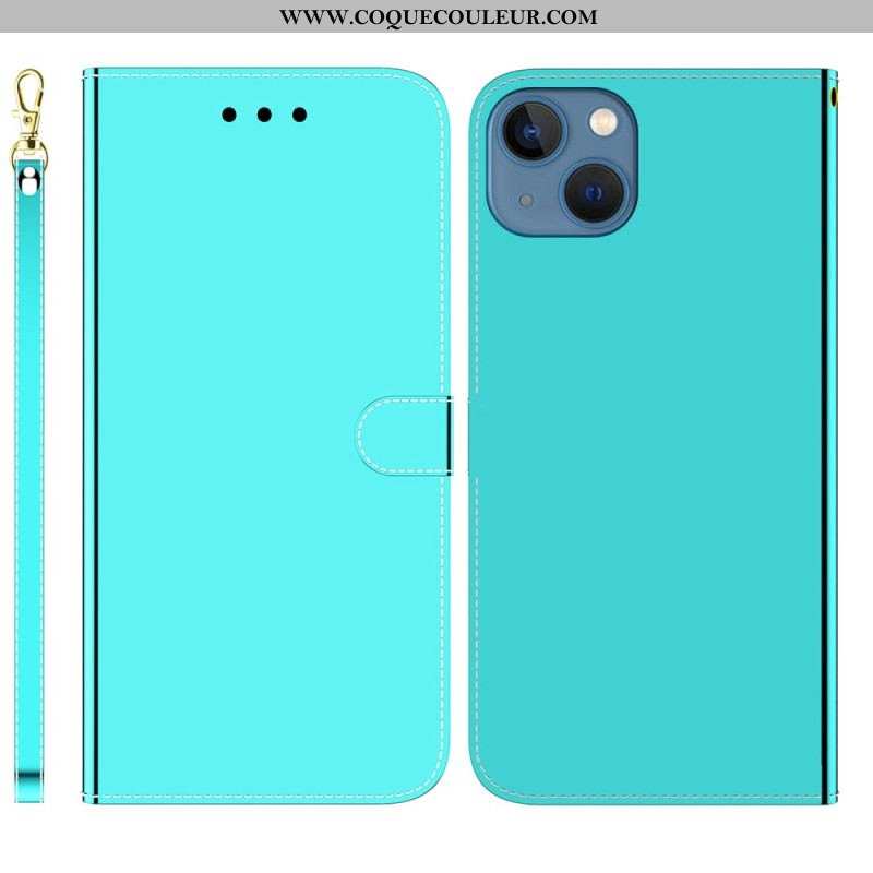 Housse iPhone 14 Plus Simili Cuir Couverture Miroir