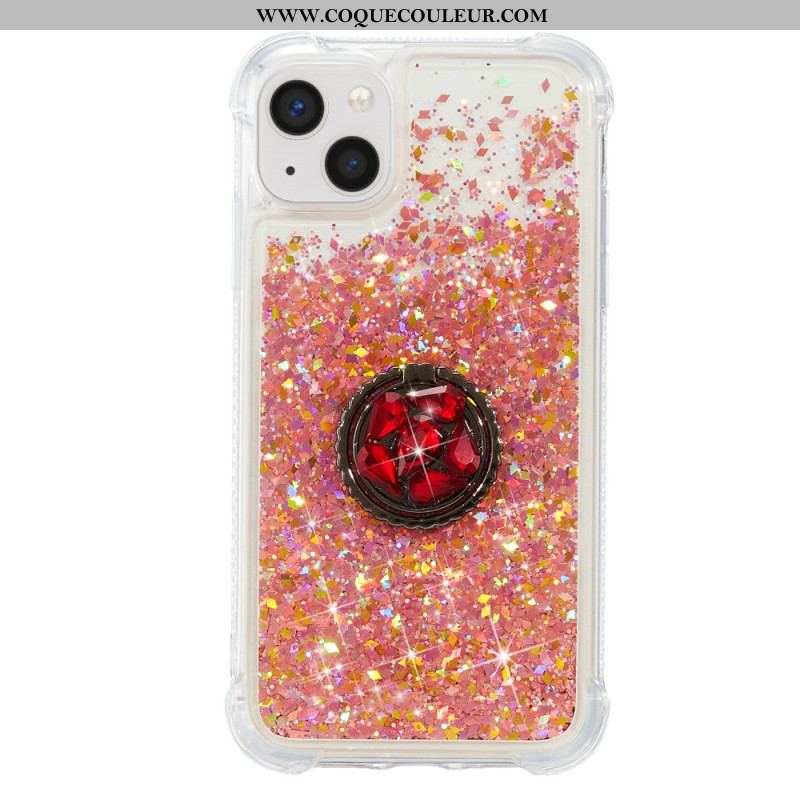 Coque iPhone 15 Plus Paillettes avec Anneau-Support