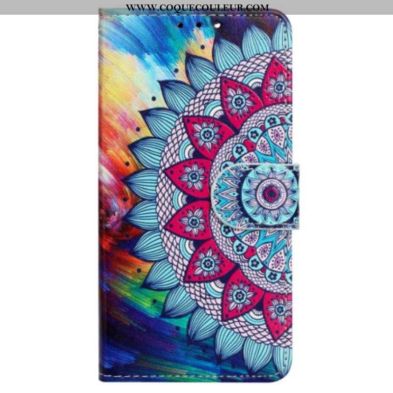 Housse iPhone 15 Plus Mandala Coloré à Lanière