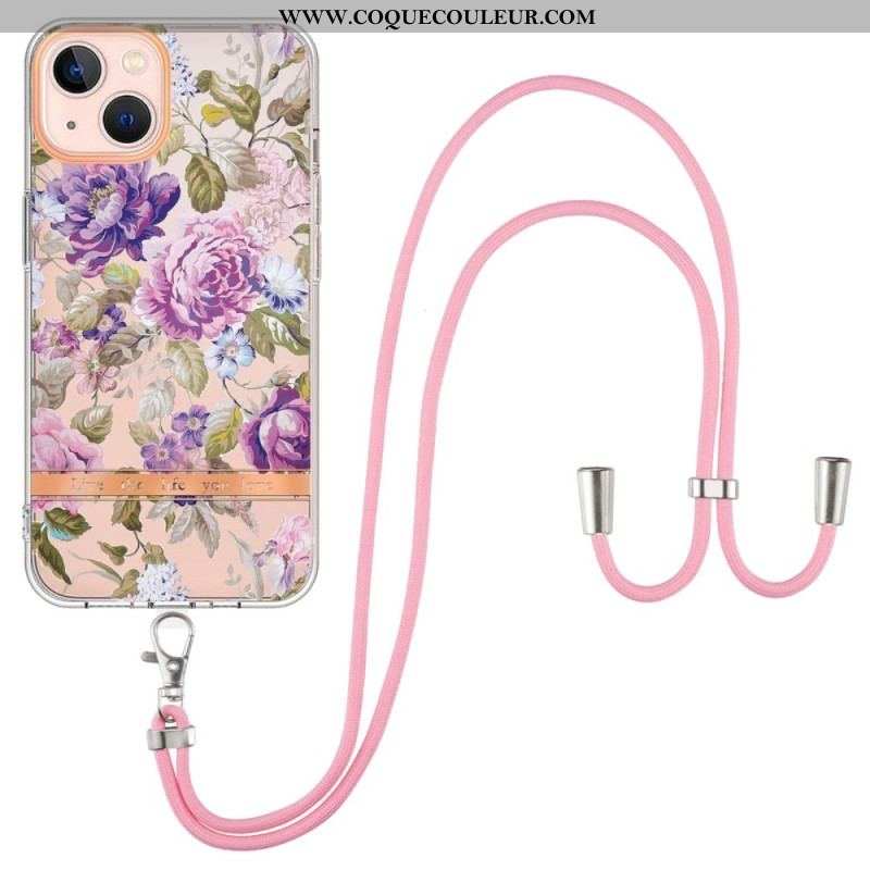 Coque iPhone 15 Plus à Cordon Fleurs