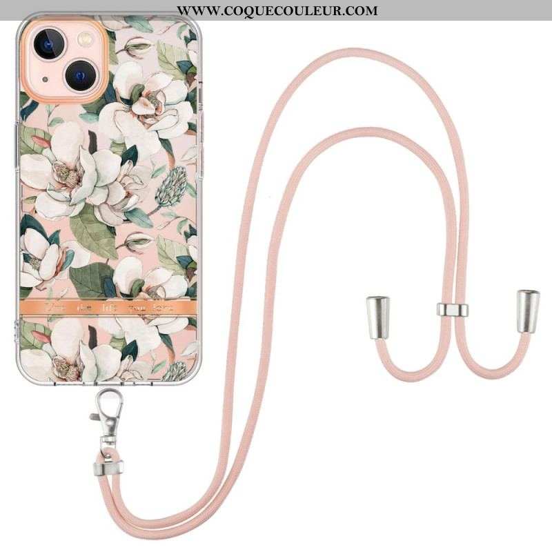 Coque iPhone 15 Plus à Cordon Fleurs