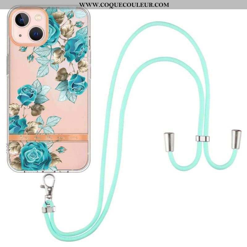 Coque iPhone 15 Plus à Cordon Fleurs
