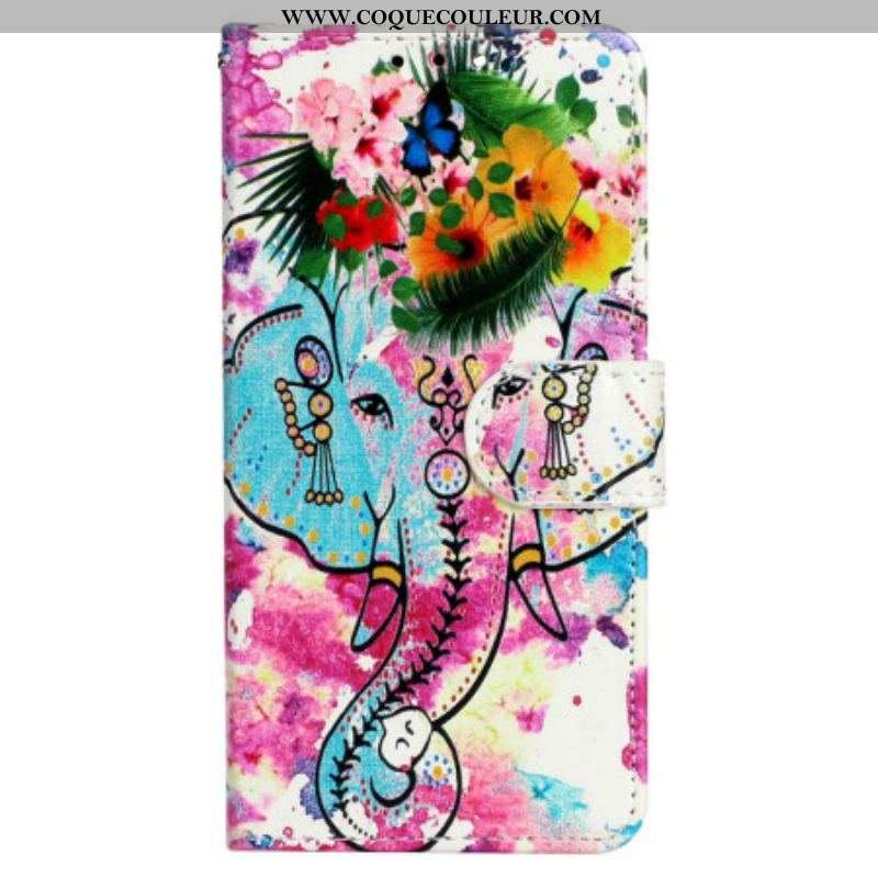 Housse iPhone 15 Plus Éléphant Aquarelle à Lanière