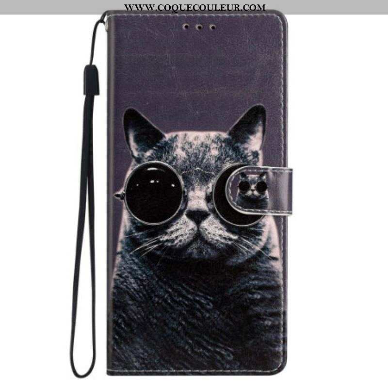 Housse iPhone 15 Plus Chat à Lunettes à Lanière