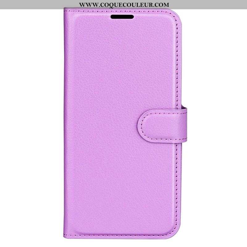 Housse iPhone 15 Plus Simili Cuir Litchi Classique