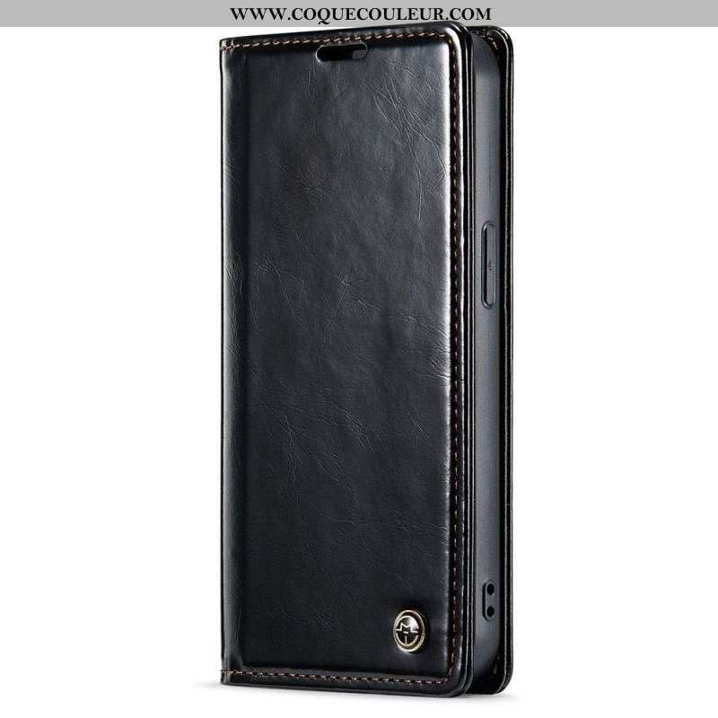 Flip Cover iPhone 15 Plus Simili Cuir Ciré CASEME