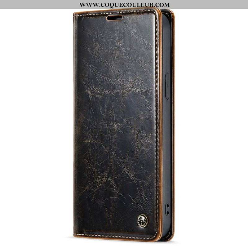 Flip Cover iPhone 15 Plus Simili Cuir Ciré CASEME