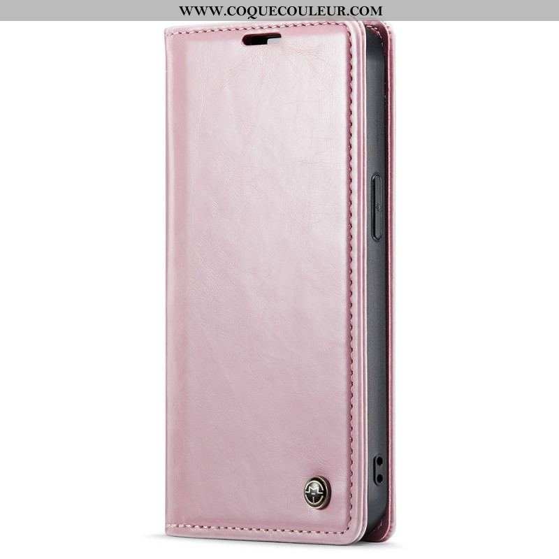 Flip Cover iPhone 15 Plus Simili Cuir Ciré CASEME