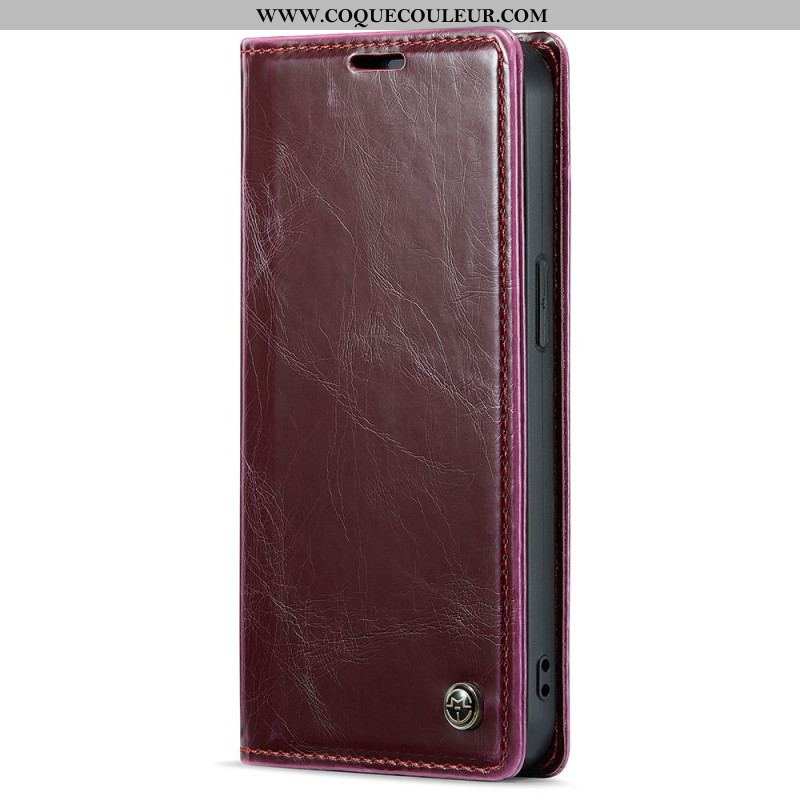 Flip Cover iPhone 15 Plus Simili Cuir Ciré CASEME