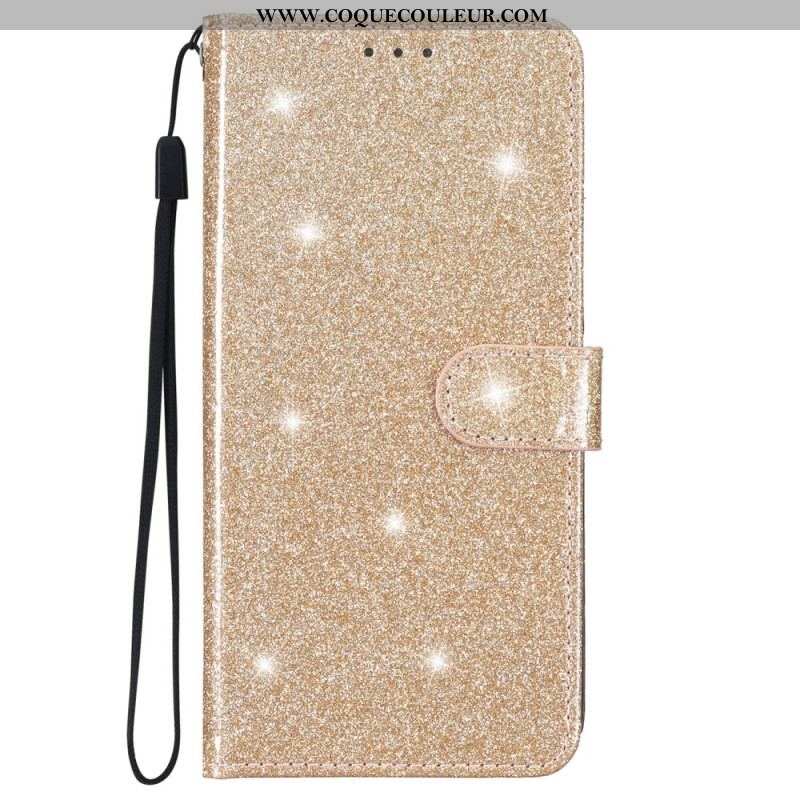 Housse iPhone 15 Plus Effet Paillettes à Lanière