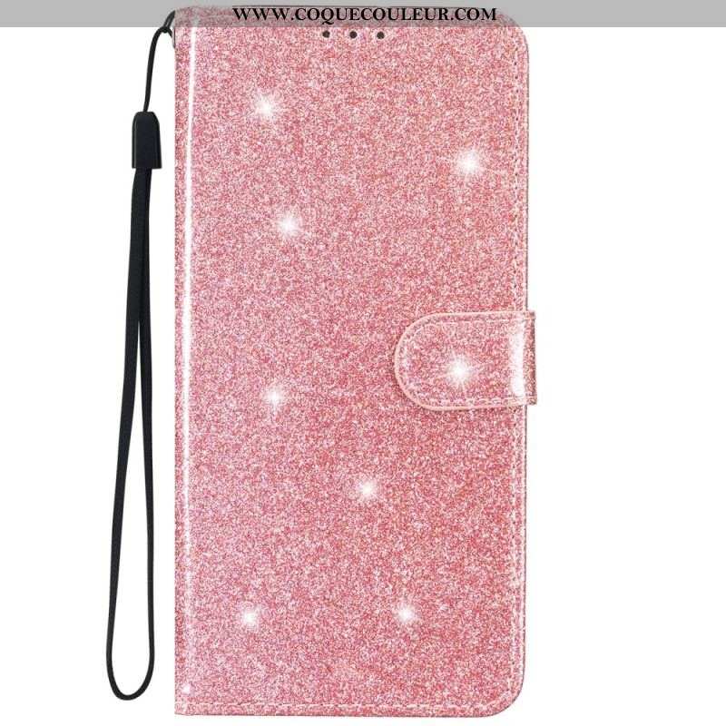 Housse iPhone 15 Plus Effet Paillettes à Lanière