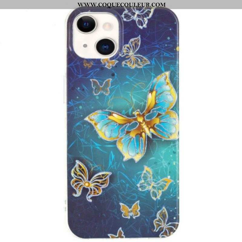 Coque iPhone 15 Plus Papillons Dorés