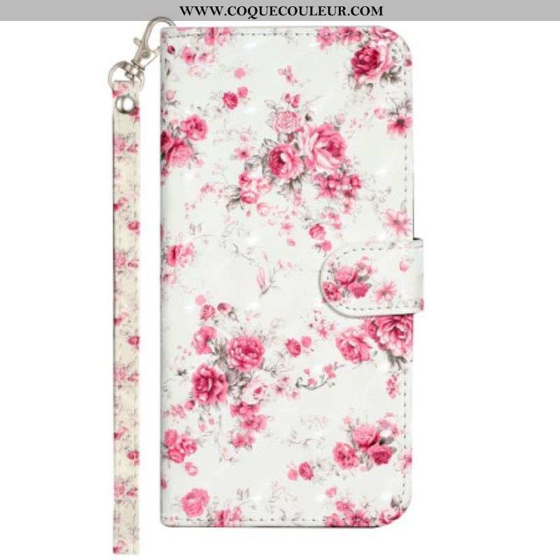 Housse iPhone 15 Pro Max Fleurs 3D à Lanière