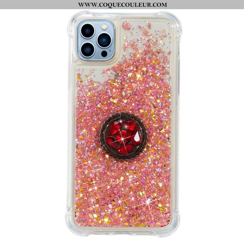 Coque iPhone 15 Pro Max Paillettes avec Anneau-Support