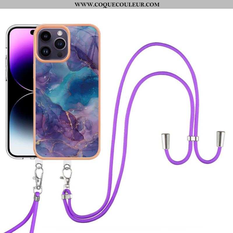 Coque iPhone 15 Pro Max à Cordon Style Marbré