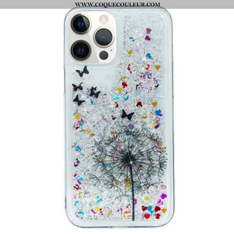 Coque iPhone 15 Pro Paillettes Pissenlit