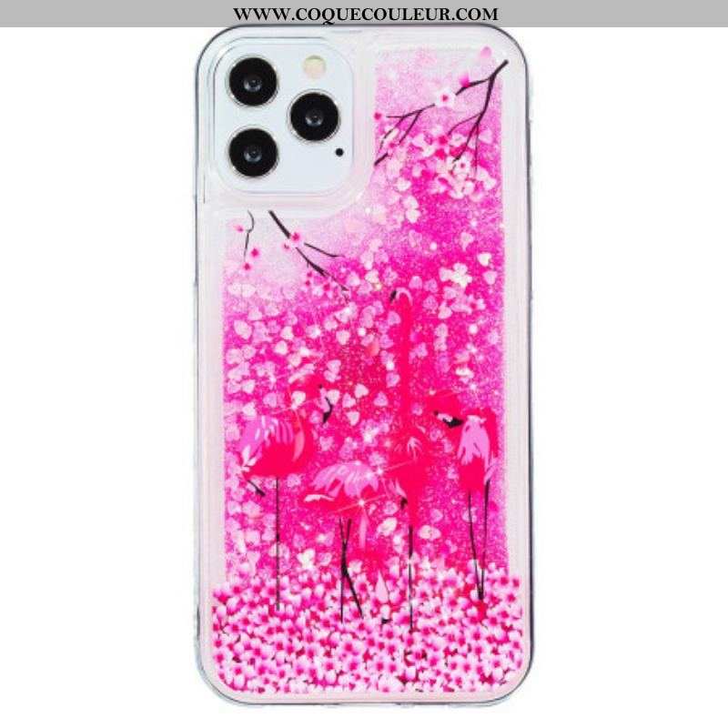 Coque iPhone 15 Pro Max Paillettes Flamants Roses