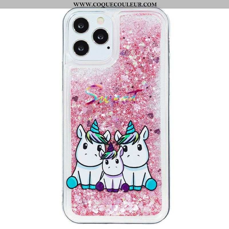 Coque iPhone 15 Pro Paillettes Licornes