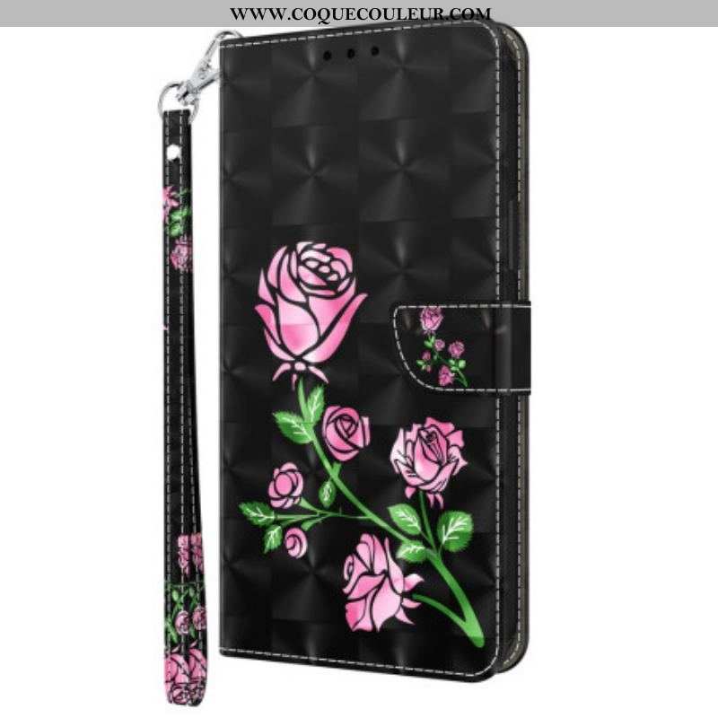 Housse iPhone 15 Pro Roses à Lanière