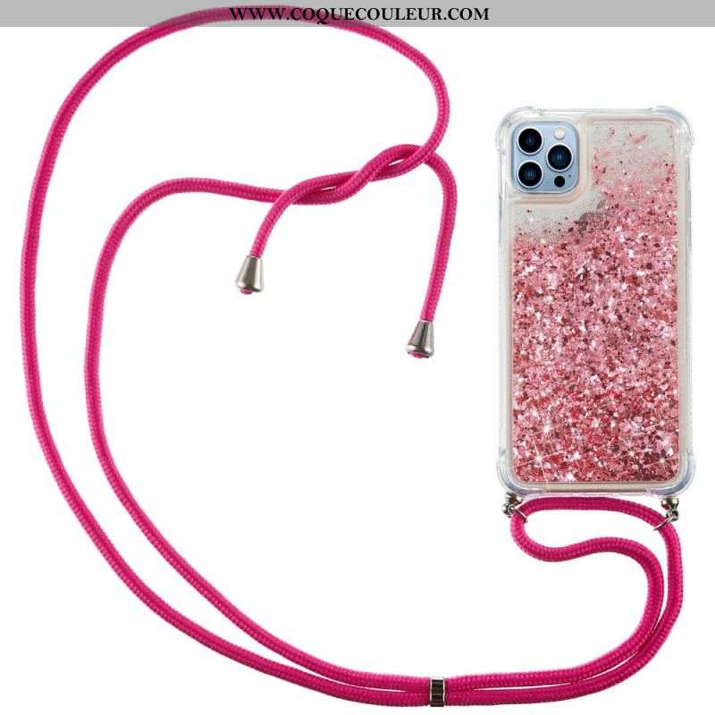 Coque iPhone 15 Pro à Cordon Paillettes