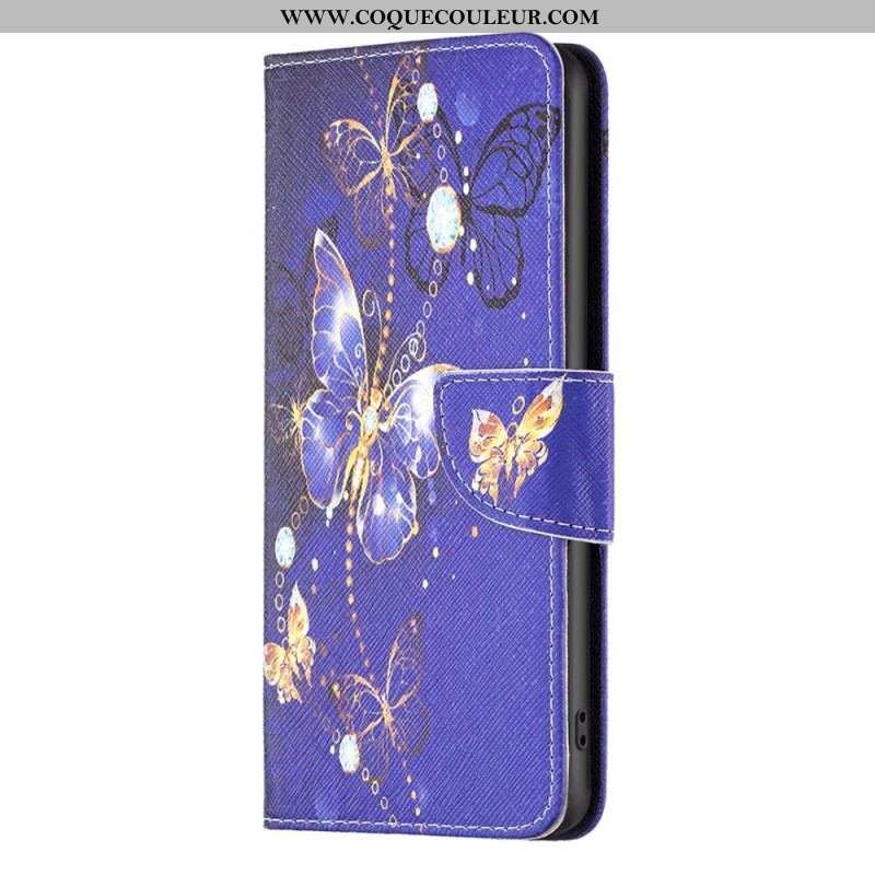 Housse iPhone 15 Plus Papillons sur Fond Bleu