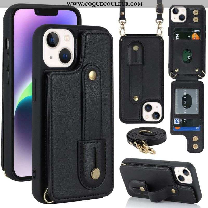 Coque iPhone 15 Porte-Cartes, Support, Sangle et Bandoulière