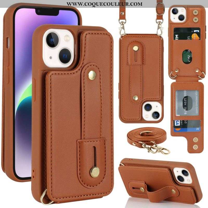 Coque iPhone 15 Porte-Cartes, Support, Sangle et Bandoulière