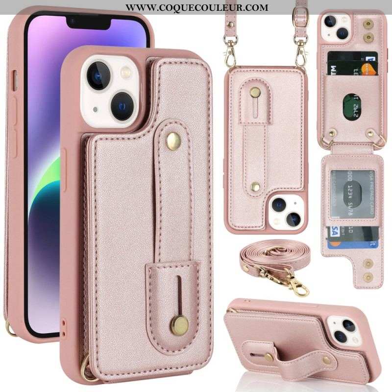 Coque iPhone 15 Porte-Cartes, Support, Sangle et Bandoulière