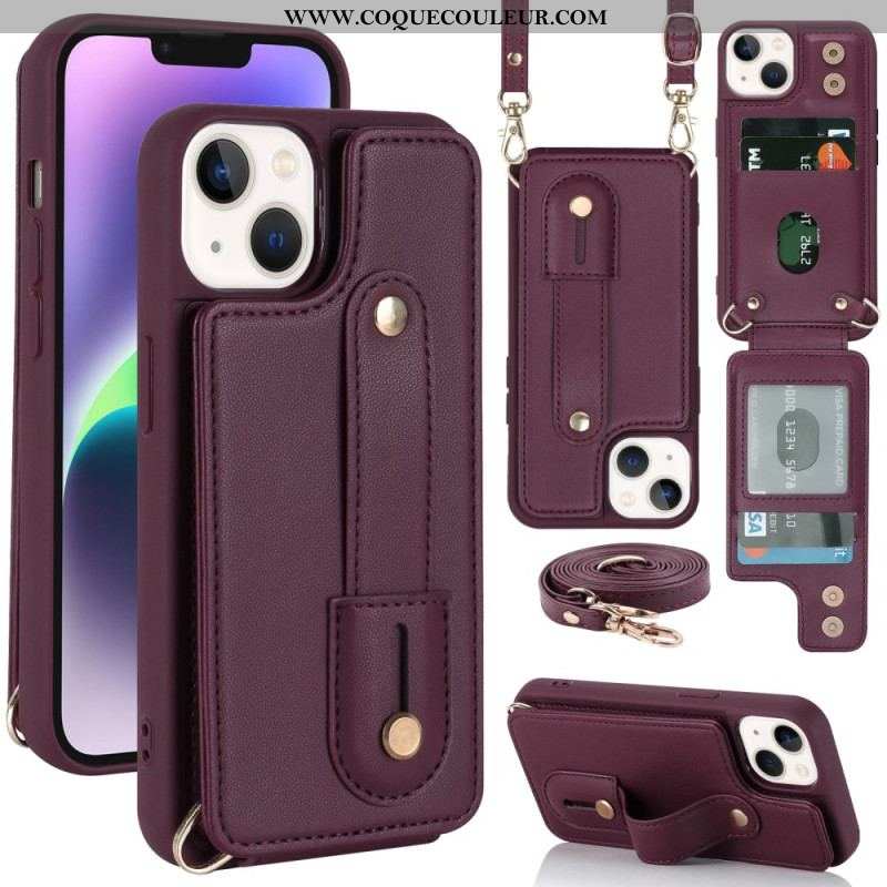 Coque iPhone 15 Porte-Cartes, Support, Sangle et Bandoulière