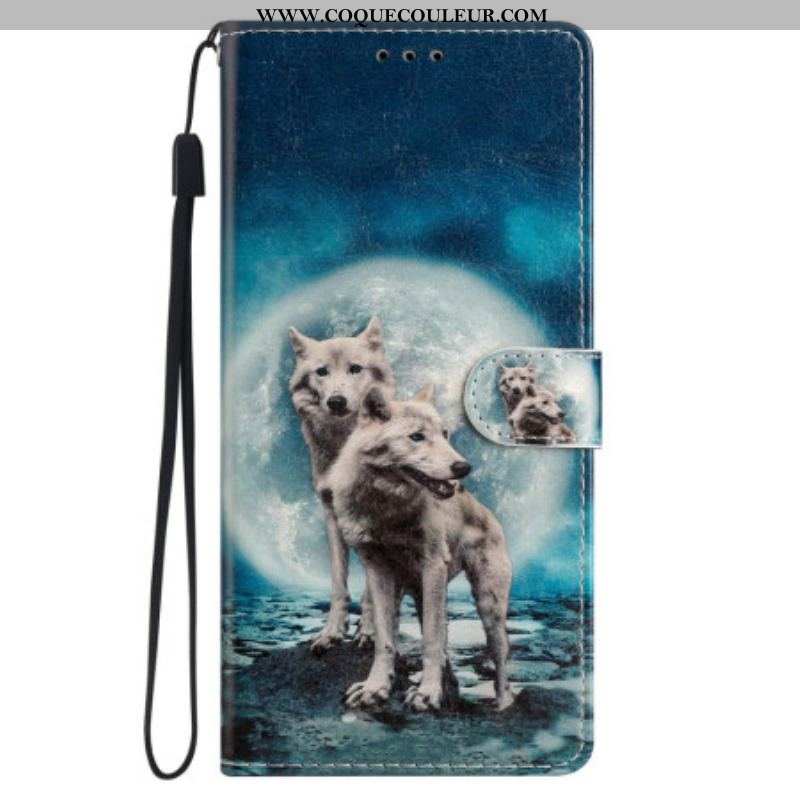 Housse iPhone 15 Loups sous la Lune à Lanière