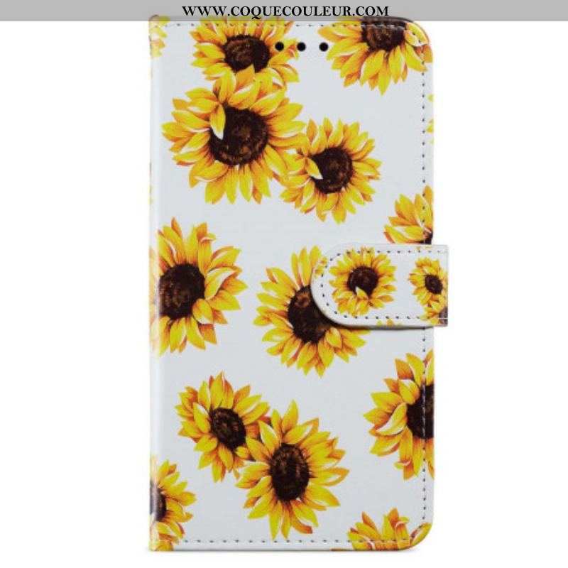 Housse iPhone 15 Tournesols à Lanière